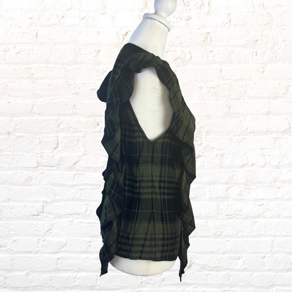 ALICE + Olivia Womens Janet Side Ruffle Blouse In Army / Black Size XS Plaid - Picture 3 of 8